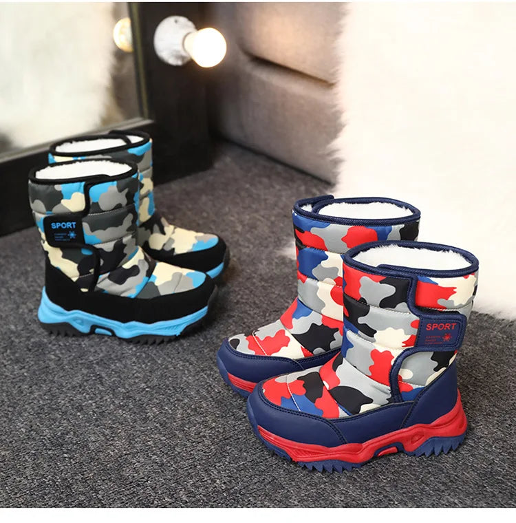 Outdoor Sport Cotton Shoes Child Footwear Fashion Waterproof Kids High Plush Boots Children Winter Boots Boys Girls Snow Boots