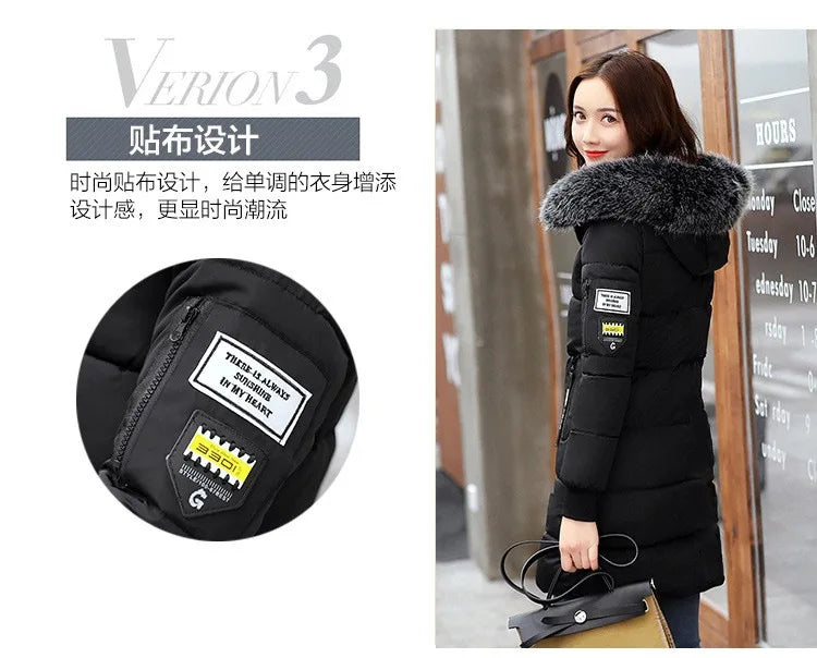 Winter Women Coat Parkas Mid-length Hooded Padded Jacket Big Fur Collar Warmth Jacket Cheap Wholesale