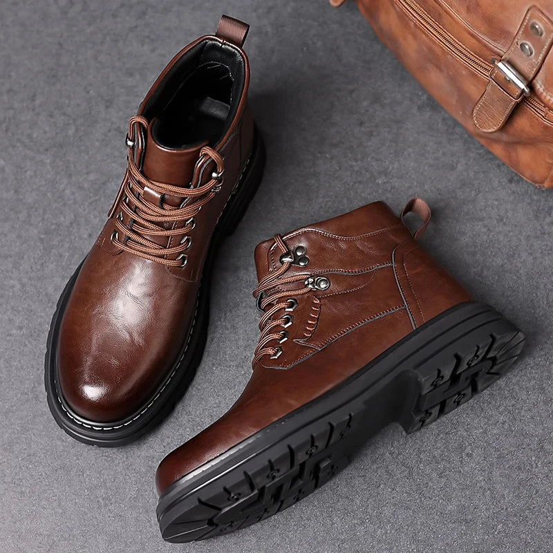 Winter Hot Selling Men's High Top Shoes Thick Soled Wear-resistant Workwear Shoes Trendy Outdoor Men's Motorcycle Boots Handsome