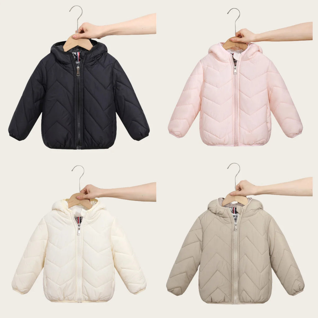 Winter Children's Jacket Girl 0-7Y Kids Boy Lightweight Hooded Padded Jacket Chevron Quilted Warm Down Cotton Coat Outerwear