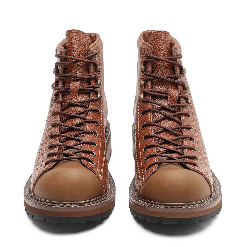 Men Leather Boots Vintage Work High Top Men's Shoes British Style Men's Leather Boots Spring Non Slip Lace Up Platform Shoes Man