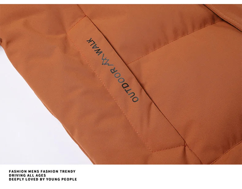 Fashion Trend with Hood Parkas for Men Quality Comfortable Thicken Warm Outerwear Solid Color Windproof Male Clothes Winter New