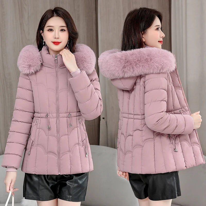 Winter 2025 New Down Jacket Women Parkas Fashion High-Quality Warm Cotton Padded Coat Ladies Short Overcoat Hooded Overwear Tops
