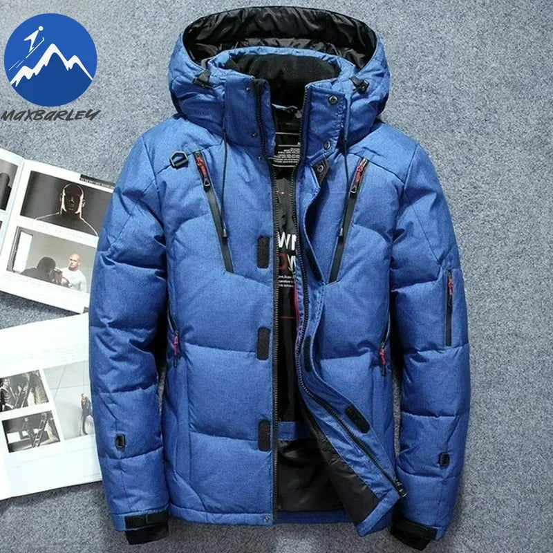 -20 Degree Winter Men White Duck Down Jacket Thick Warm Snow Coat Male Hood Windbreaker Down Parkas Outerwear Sportswear Puffer