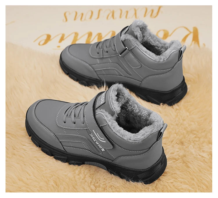 Winter Boots for Men New Waterproof PU Leather Warm Snow Ankle Boots Outdoor Warm Plush Non-slip Work High-top Casual Shoes