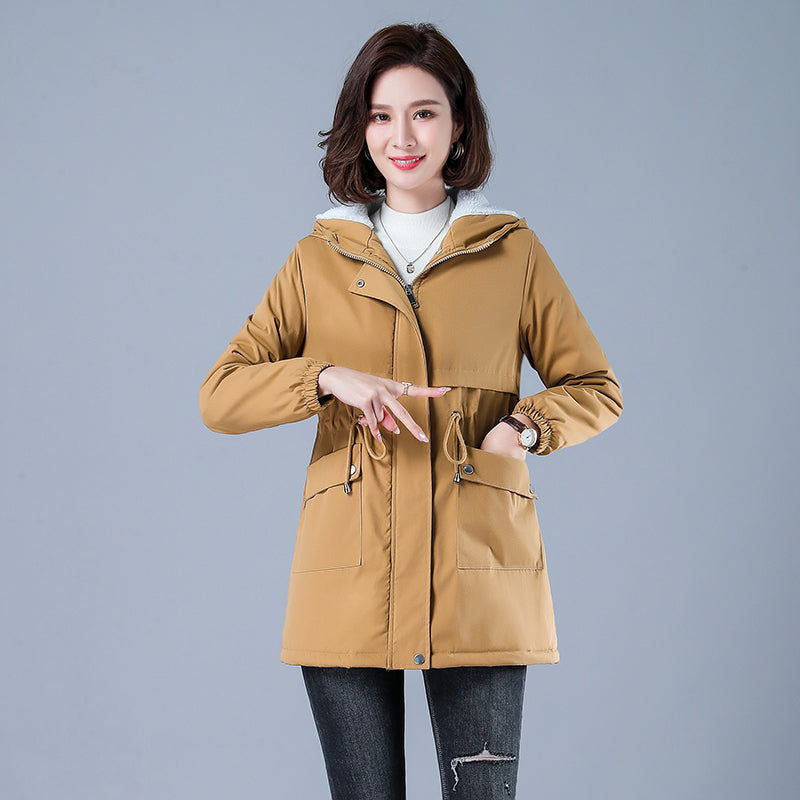 Winter Jacket Cotton Warm Puffer Coat Women Casual Parkas With Lining Plush hooded trench Outwear Women's Clothes