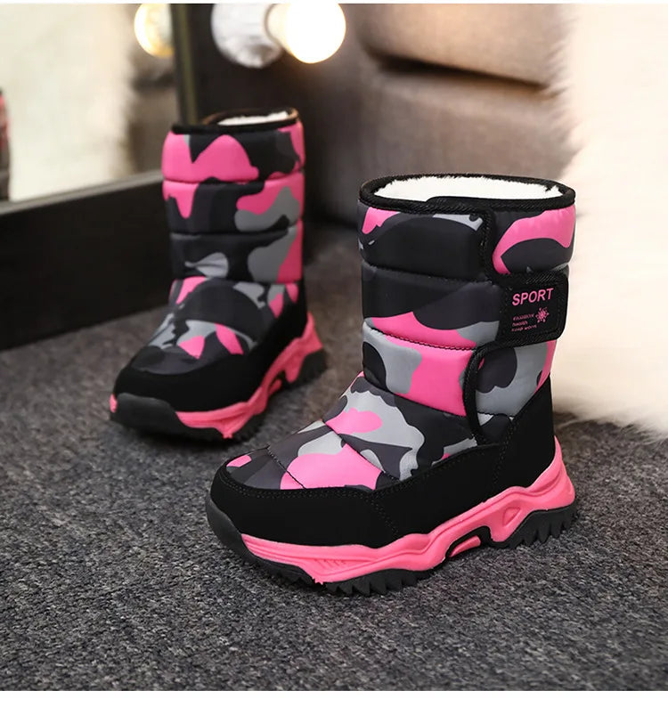 Outdoor Sport Cotton Shoes Child Footwear Fashion Waterproof Kids High Plush Boots Children Winter Boots Boys Girls Snow Boots