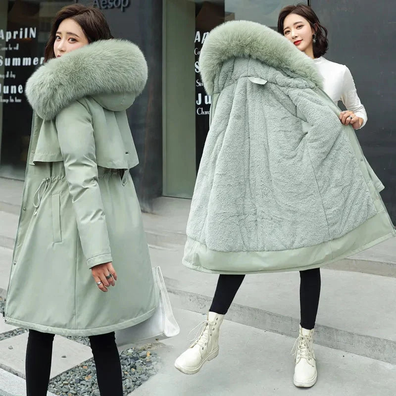 Winter Jacket 2025 New Women Parka Clothes Long Coat Wool Liner Hooded Jacket Fur Collar Thick Warm Snow Wear Padded Parka 6XL