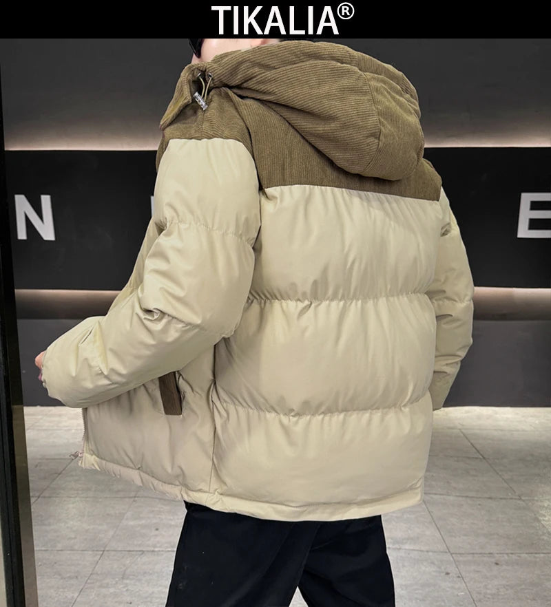 Winter Parka Jacket Men Removable Hood Thicken Keep Warm Cold Weather Windproof Coats Patchwork Cotton Padded Puffer Jacket