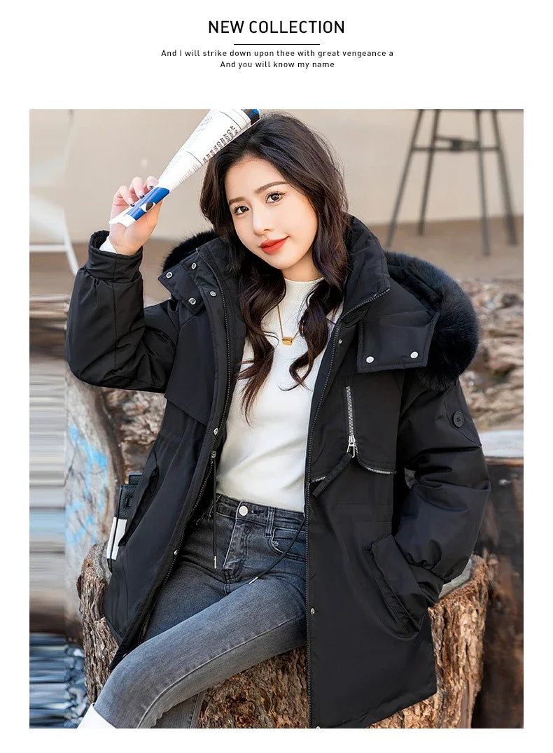 CJFHJE Parkas Winter Jackets Women Chaquetas Para Mujeres Waist Big Fur Collar Warm Down Jacket Outdoor Coat Abrigos De Plumas