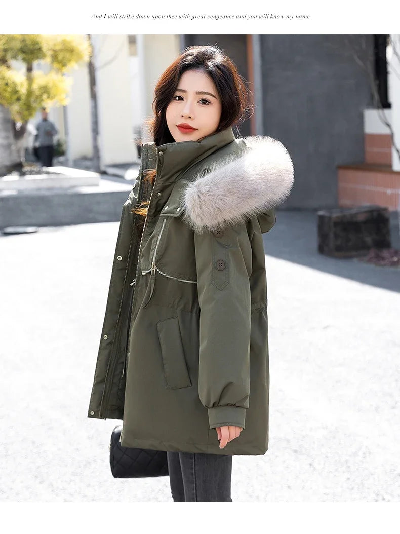 CJFHJE Parkas Winter Jackets Women Chaquetas Para Mujeres Waist Big Fur Collar Warm Down Jacket Outdoor Coat Abrigos De Plumas