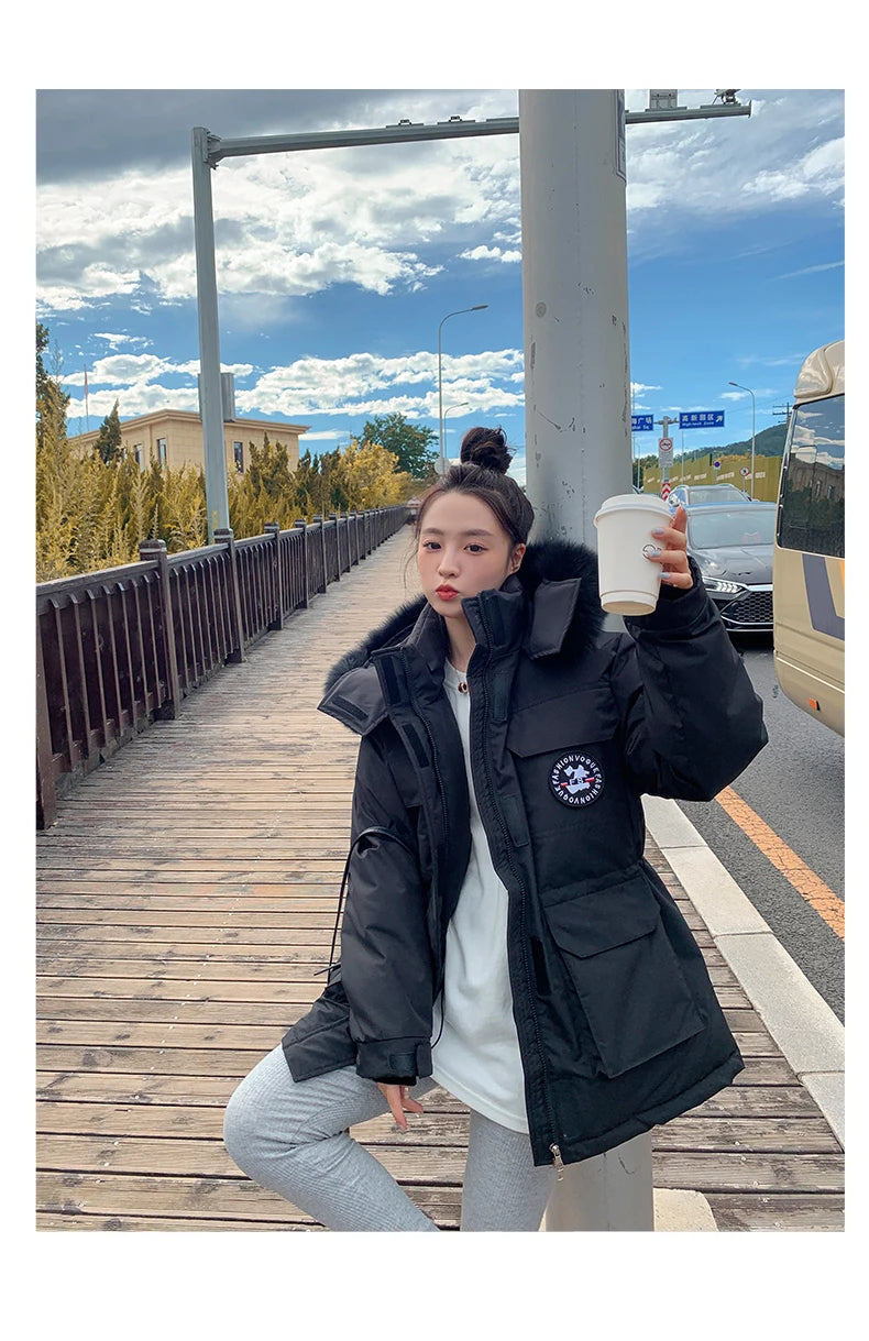 winter new fashion hooded down padded jacket women's thickening winter outdoor snow jacket couple tooling jacket coat