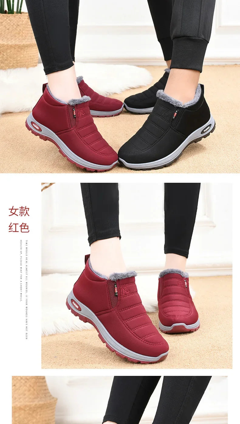 Winter 2025 new men's and women's cotton shoes with thick velvet and warm snow boots windproof couple's short boots anti slip