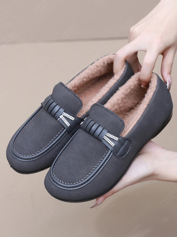 Women Winter Casual Shoes New Soft Flat Non-slip Loafers Fashion Comfort Warm Plush Slip on Female Cotton Shoes