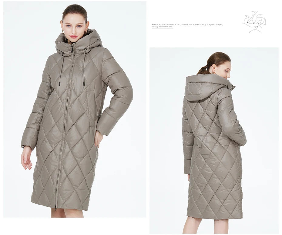ICEbear-Women's Diamond Quilted Jacket, Lengthened Style, Padded Parka, Warm Cotton Coat, Lengthened, Winter, 2023, GWD22631D