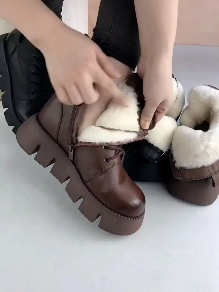 Snow Boots Womens Shoes 2025 New Boots Warm Wool Platform Shoes Thickened Cotton Shoes Cold Winter Round Toe Platform Boots