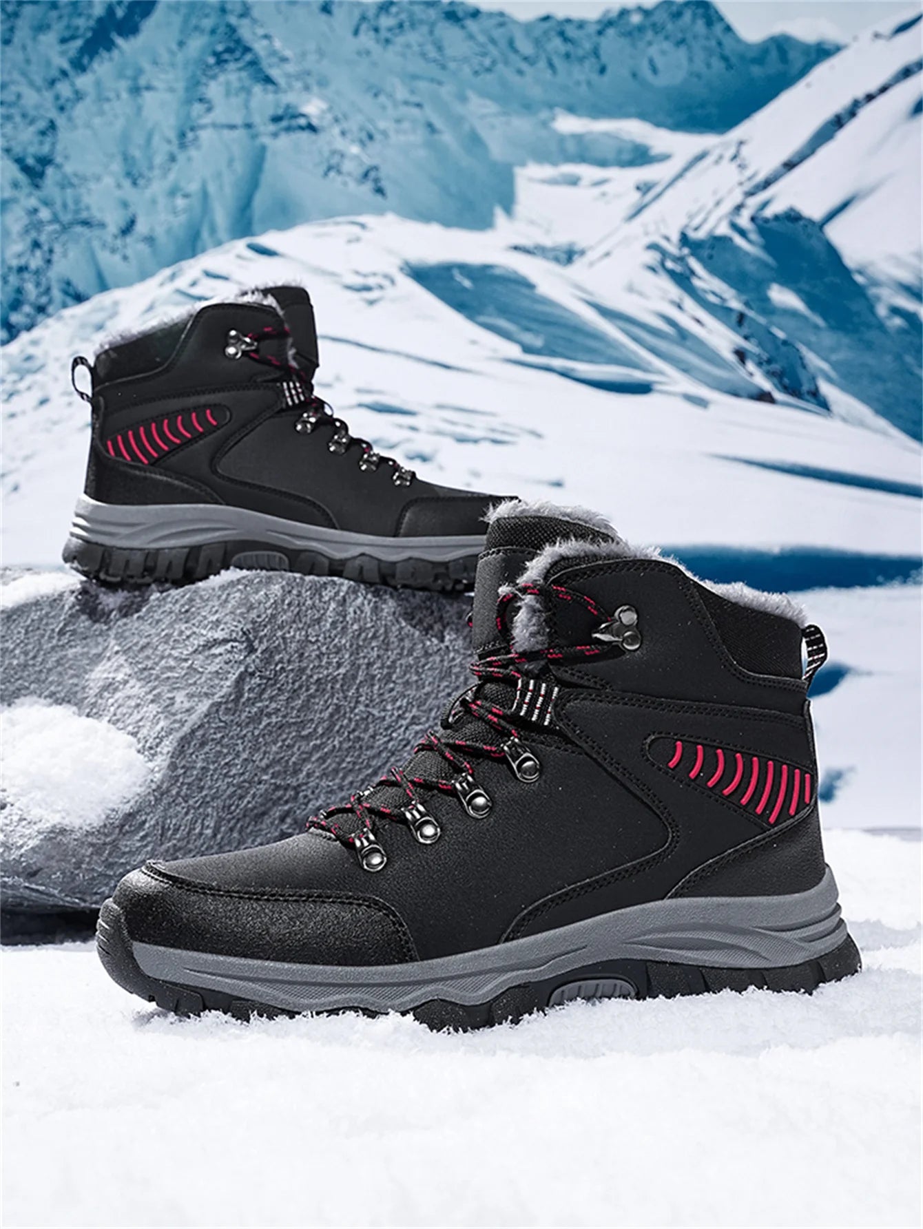 Mens Winter Snow Boots Durable Slip-resistant Windproof High-Top Sneakers Warm Comfortable Casual Shoes for Outdoor Activities