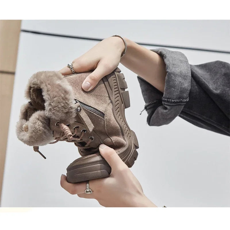 2024 Winter Shoes Women Snow Boots Thick Sole Warm Plush Cold Winter Shoes Genuine Leather Suede Women Ankle Boots