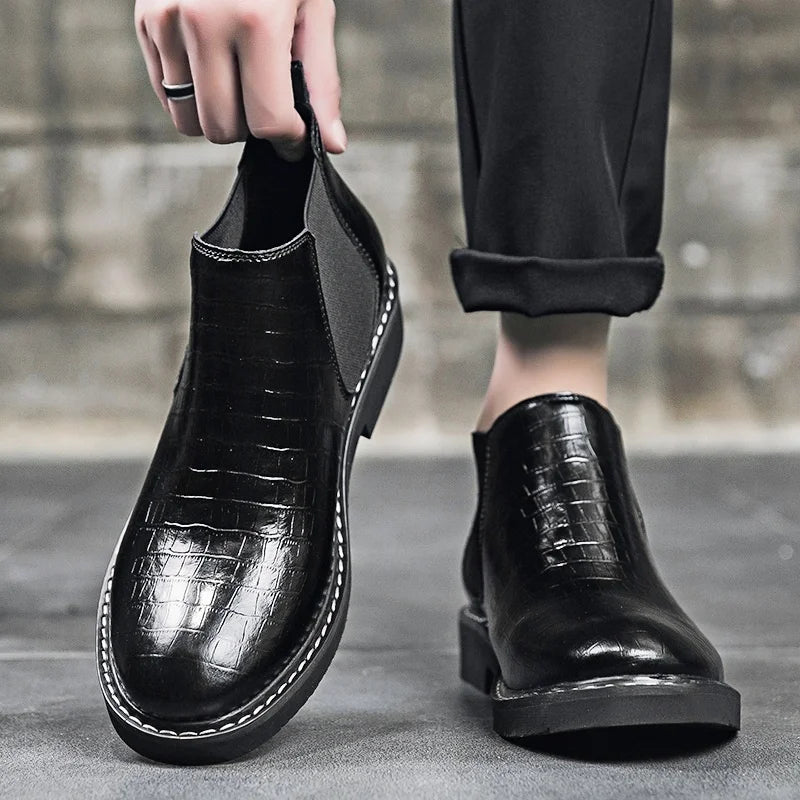 Ankel Boots Men Leather Outdoor Height Increase Insole 6cm Man Elevator Shoes Plus Size 38-48