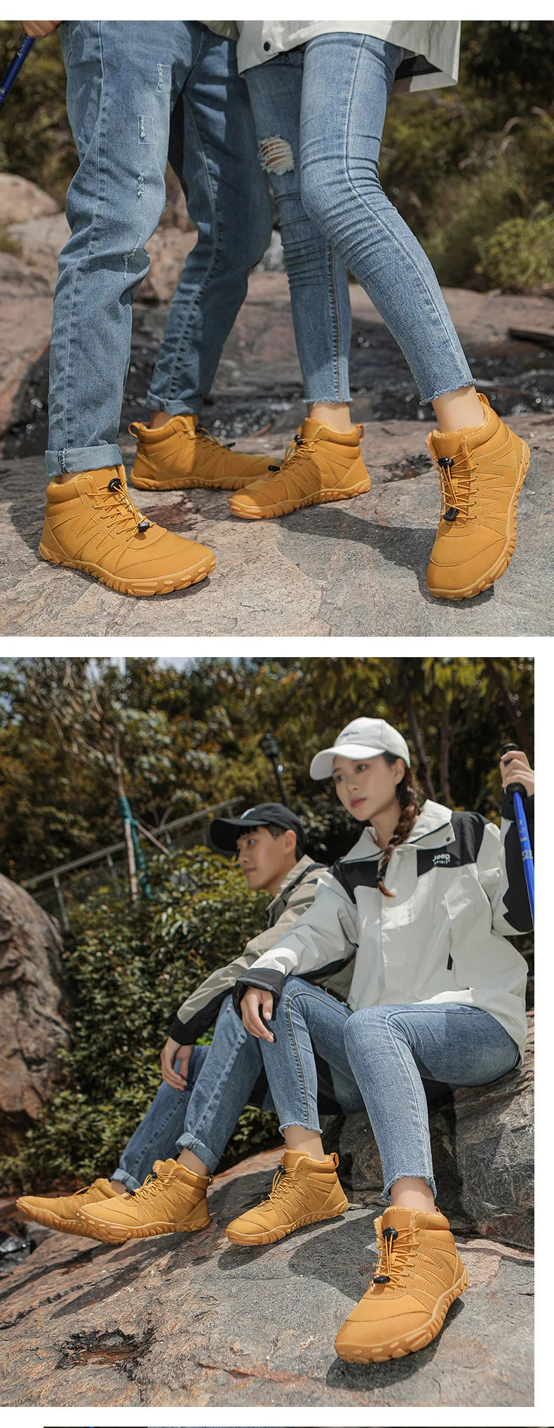 New Outdoor Sports Cotton Shoes With Plush Insulation Boots, Wear-Resistant And Non Slip Snow Boots, Winter Thick Couple Shoes