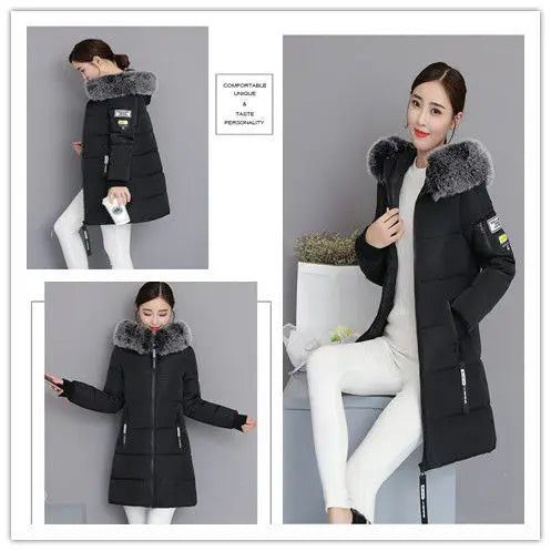 Winter Women Coat Parkas Mid-length Hooded Padded Jacket Big Fur Collar Warmth Jacket Cheap Wholesale