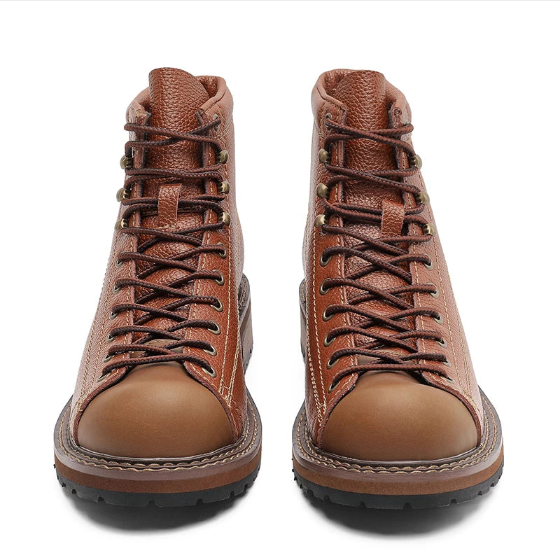 Men Leather Boots Vintage Work High Top Men's Shoes British Style Men's Leather Boots Spring Non Slip Lace Up Platform Shoes Man