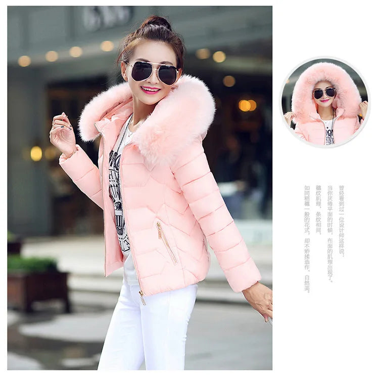 Autumn Winter Women Short Cotton Coat 2025 New Women Cotton Coat Large Fur Collar Parkas Large Size Women'S Cotton Padded Jacket