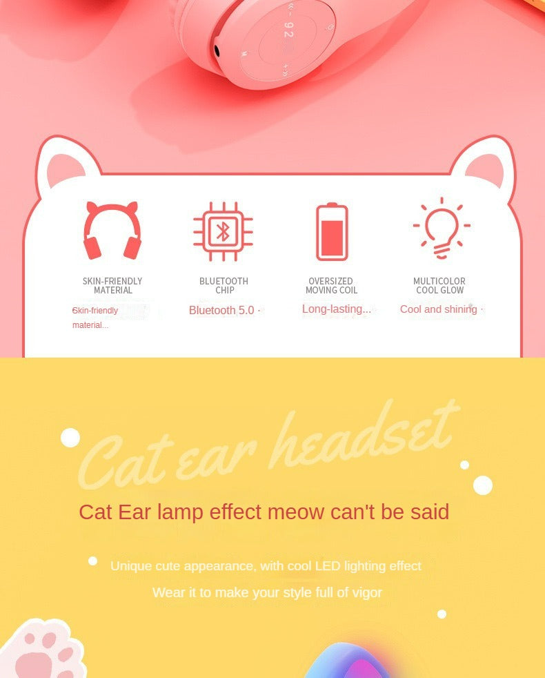 P47M Wireless Headphone Flash Light Cute Cat Ears Fone with Mic Control LED Stereo Music Helmet Phone Bluetooth Headset Gift