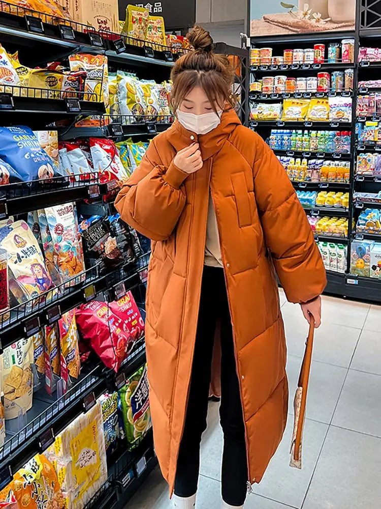 Vielleicht 2025 Korean Jacket Women Winter X-long Parkas Solid Hooded Thicken Warm Female Snow Wear Coat Padded Loose Clothes