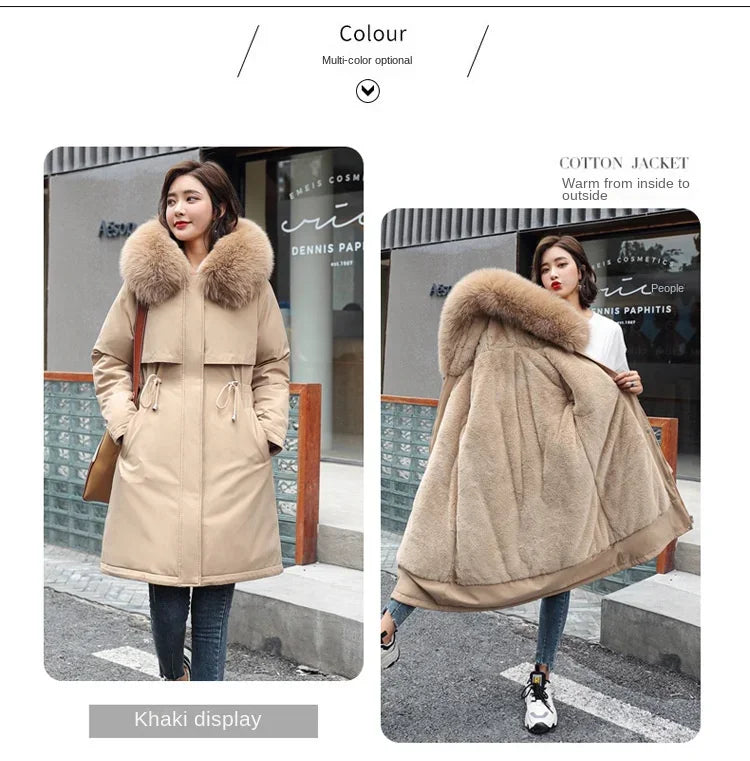 Winter Parka 2024 New Women Jacket Clothes Long Coat Wool Liner Hooded Jacket Fur Collar Thick Warm Snow Wear Fashion Parka
