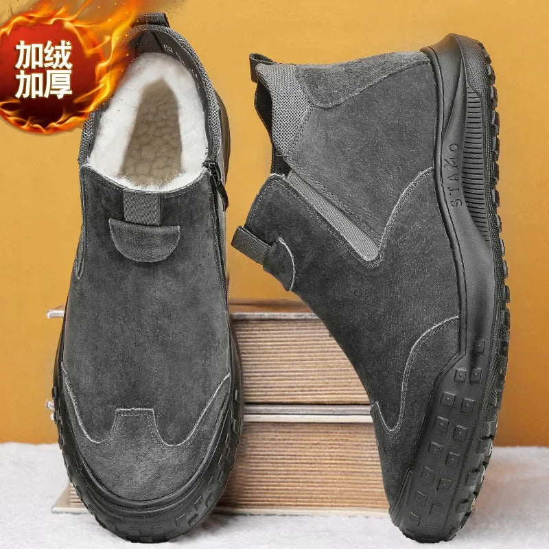 Winter Suede Snow Boots, Velvet Anti-slip Outdoor Shoes, Fashionable Warm Shoes, Casual and Comfortable Men's Shoes,Casual Shoes