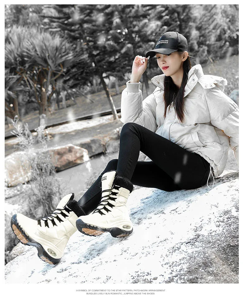 Winter Hiking Boots Shoes for Women Platform Fur Warm Snow Boots Waterproof Slip on Women Comfortable Outdoor Ankle Boots Winter