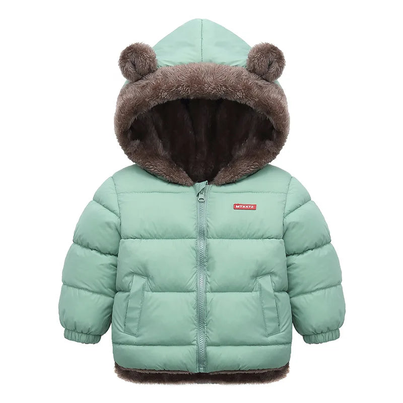 Winter Kids Thick Jacket Boys Girls Cotton-Padded Cashmere Hooded Coat Chilren Fleece Warm Outerwear Clothing for 2 3 4 5 6Years