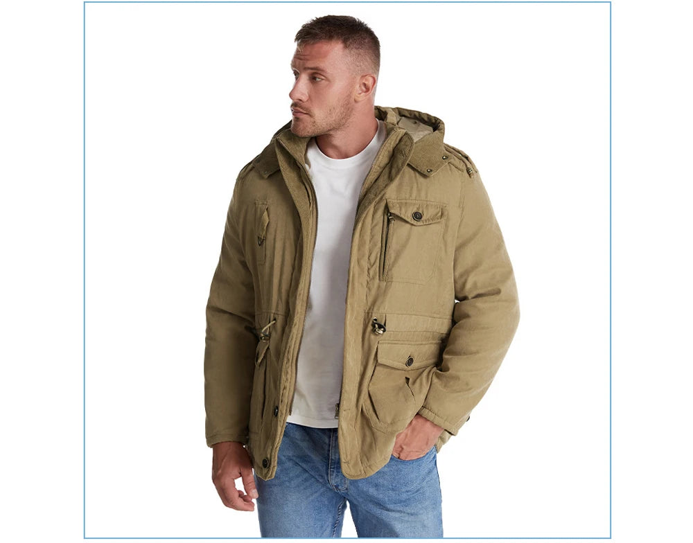 Winter Mens Fleece Warm Jackets Fashion Men Thicken Thermal Tactical Hooded Coats Men Outdoor Multi-pocket Windbreaker Jacket