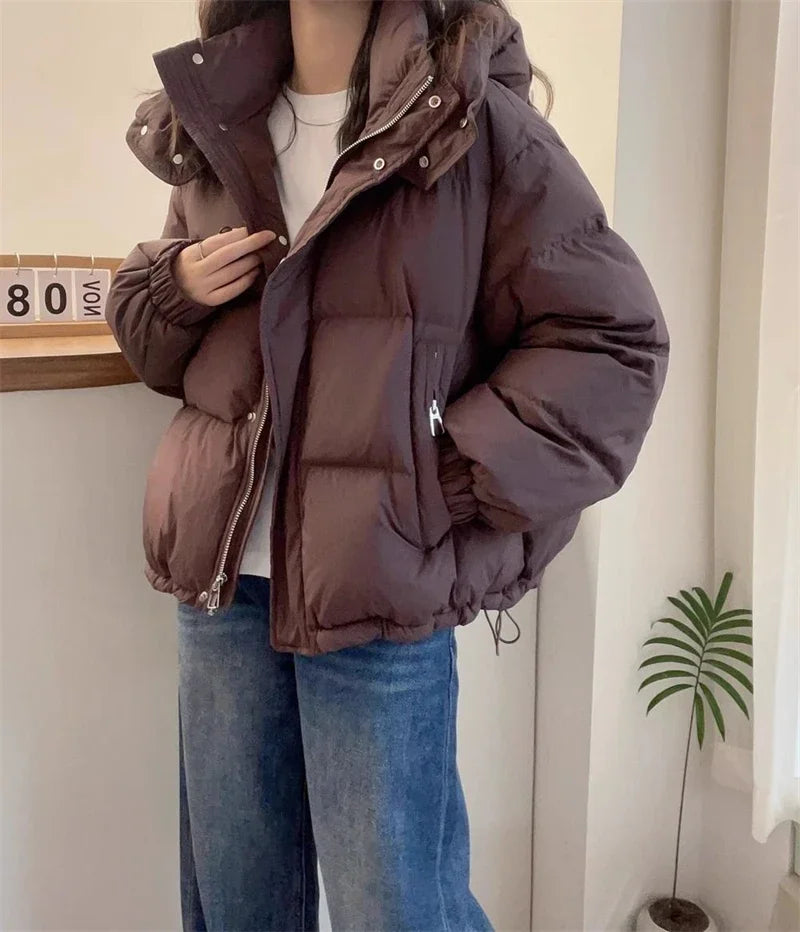 Women Korean Cotton Parkas Hooded Winter Oversize Coat Thick Warm Loose Puffer Jacket Female Solid Fashion Zipper Outwear