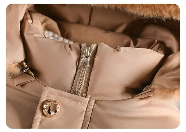 Thick Keep Warm Winter Girls Jacket Detachable Hat Plush Collar Hooded Padded Lining Coat For Kids Children Birthday Present