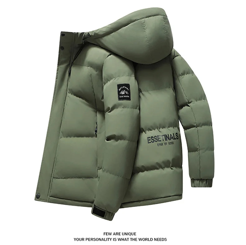 Fashion Trend with Hood Parkas for Men Quality Comfortable Thicken Warm Outerwear Solid Color Windproof Male Clothes Winter New