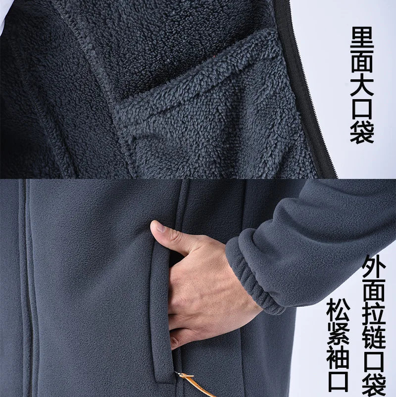 Winter Thicken Polar Fleece Jacket Warmth Windproof Full Zip Up Coat Multiple Zipper Pockets Outdoors Plus Size Jackets Outwear