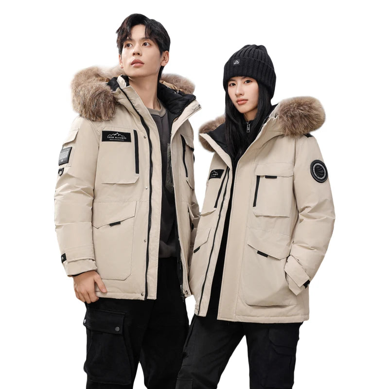 New Winter Jackets for Men with Hoods and Fur Collars New High-quality Waterproof Windproof Down Coat for Men Women Warm Jackets