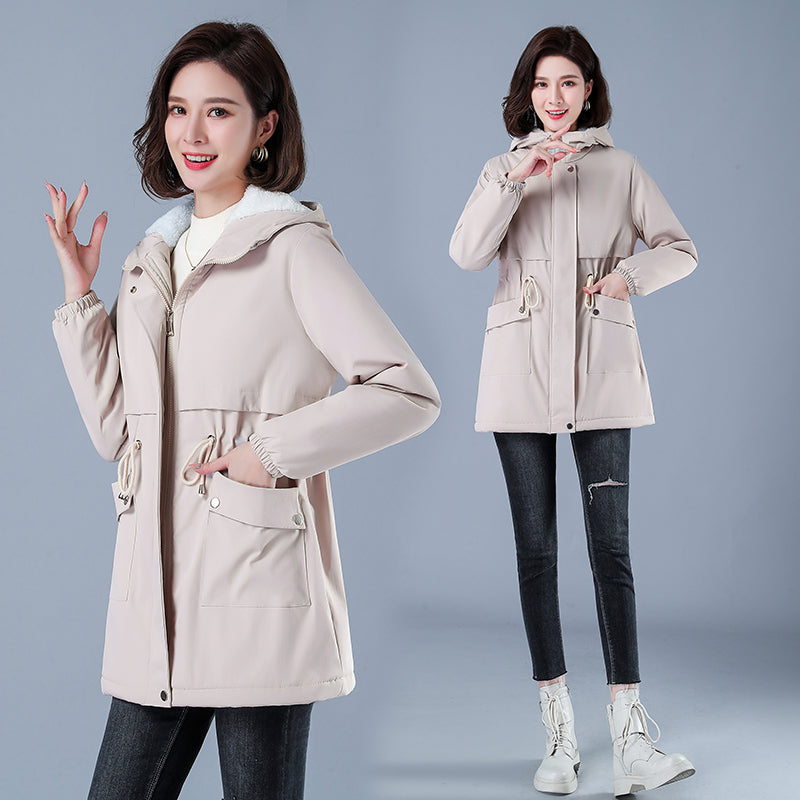 Winter Jacket Cotton Warm Puffer Coat Women Casual Parkas With Lining Plush hooded trench Outwear Women's Clothes