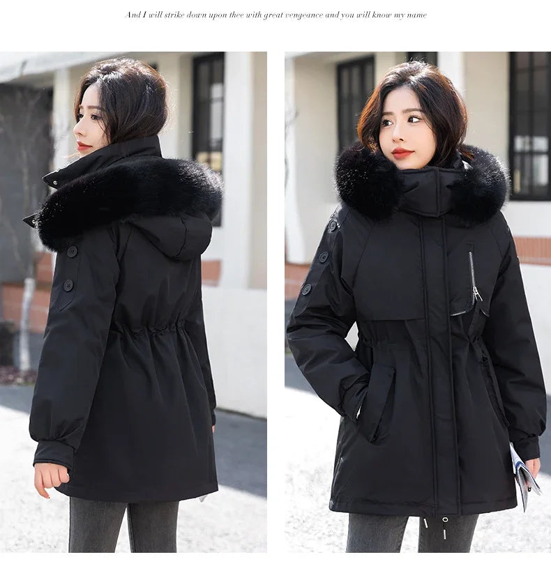 CJFHJE Parkas Winter Jackets Women Chaquetas Para Mujeres Waist Big Fur Collar Warm Down Jacket Outdoor Coat Abrigos De Plumas