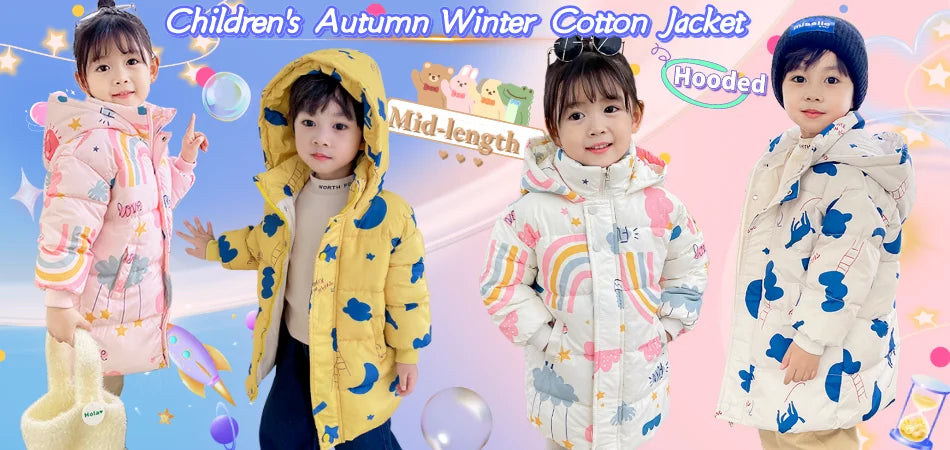 Boys' Letter Print Hooded Winter Coat