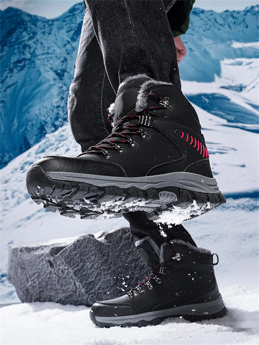 Mens Winter Snow Boots Durable Slip-resistant Windproof High-Top Sneakers Warm Comfortable Casual Shoes for Outdoor Activities