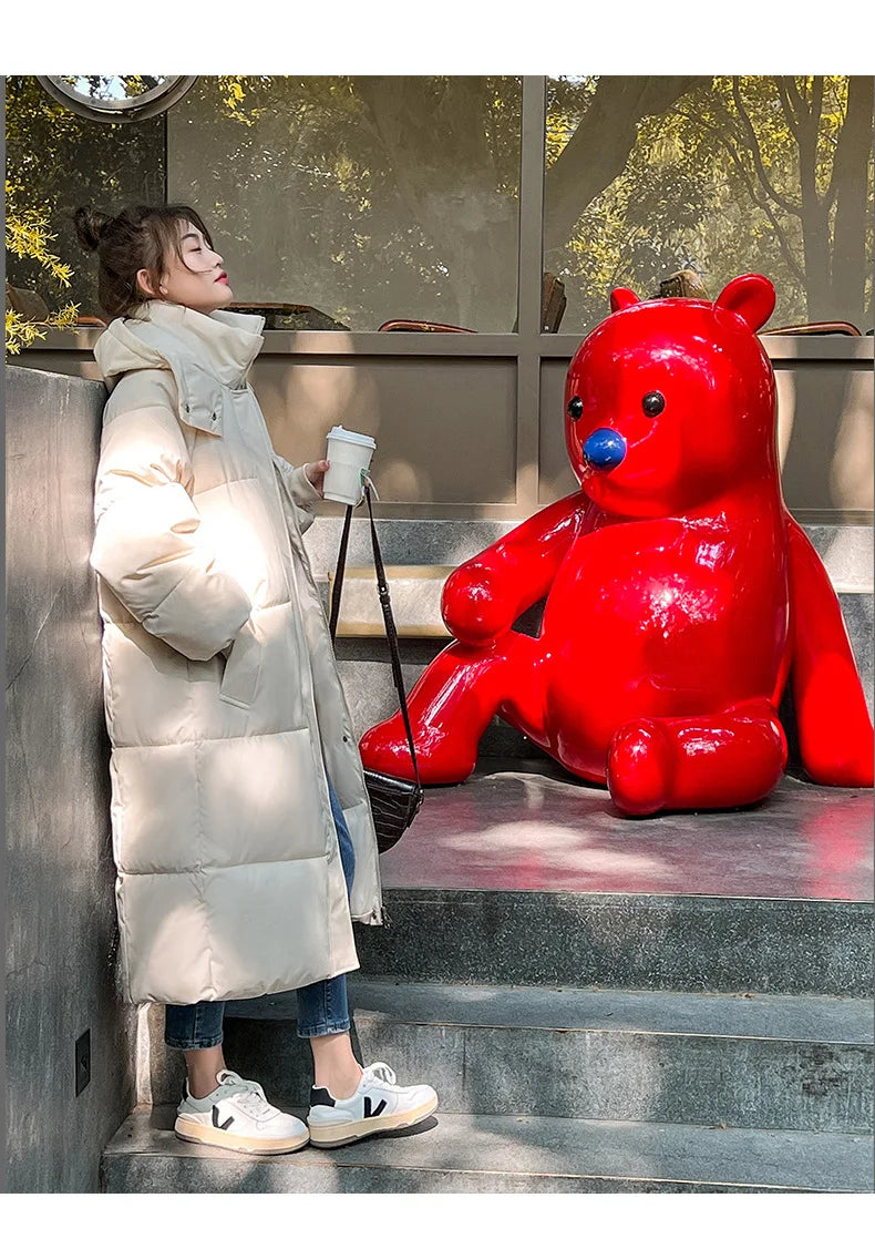 Vielleicht 2025 Korean Jacket Women Winter X-long Parkas Solid Hooded Thicken Warm Female Snow Wear Coat Padded Loose Clothes