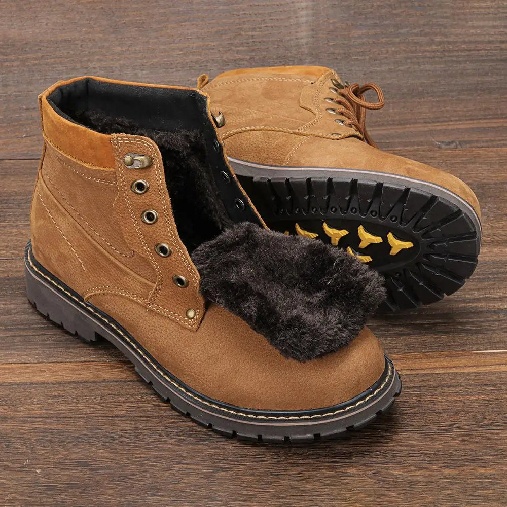 Men Winter Boots Genuine leather Warm Full Grain Leather Men Winter Shoes