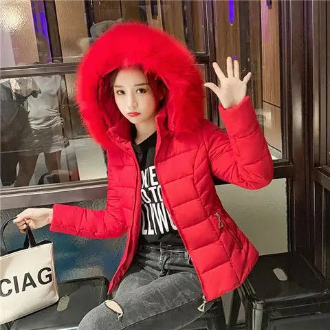Fashion Winter Jacket Women 2025 New Korean Big Fur Collar Hooded Thick Down Parkas Female Short Coat Slim Warm Outerwear R047