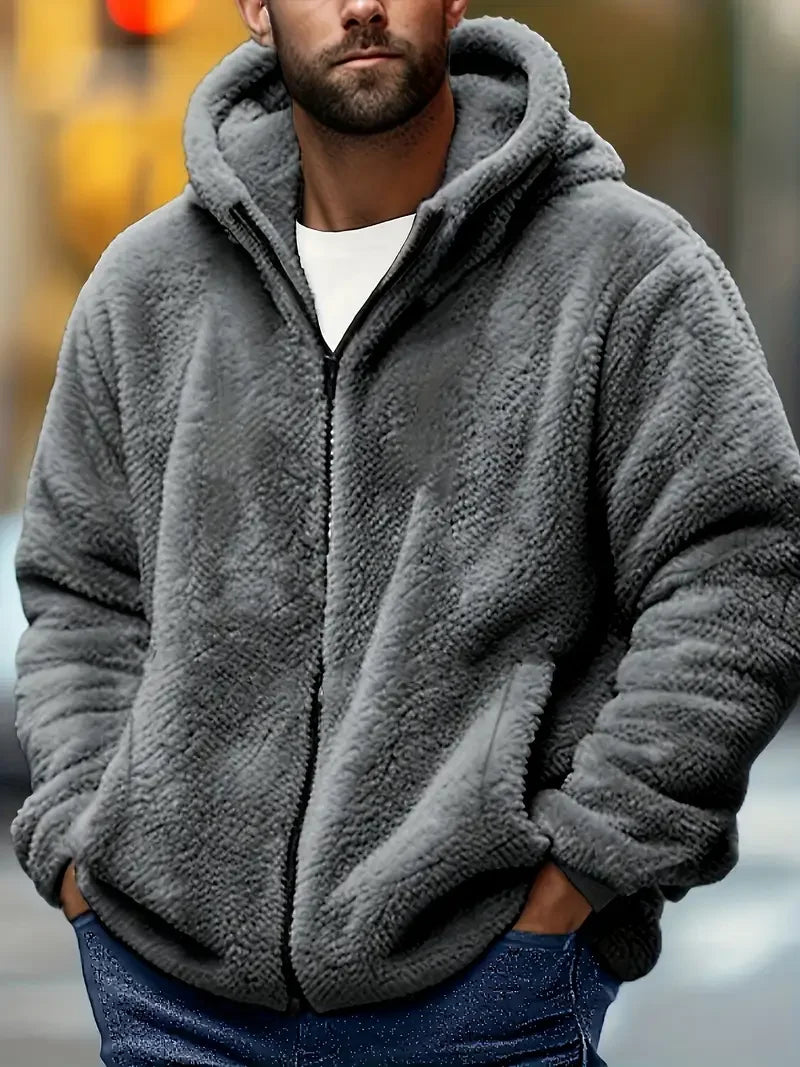 Men's Coral Fleece Jacket Hoodie Thickened Autumn Winter Warm Zipper Hooded New Arrival Comfortable Sweatshirt