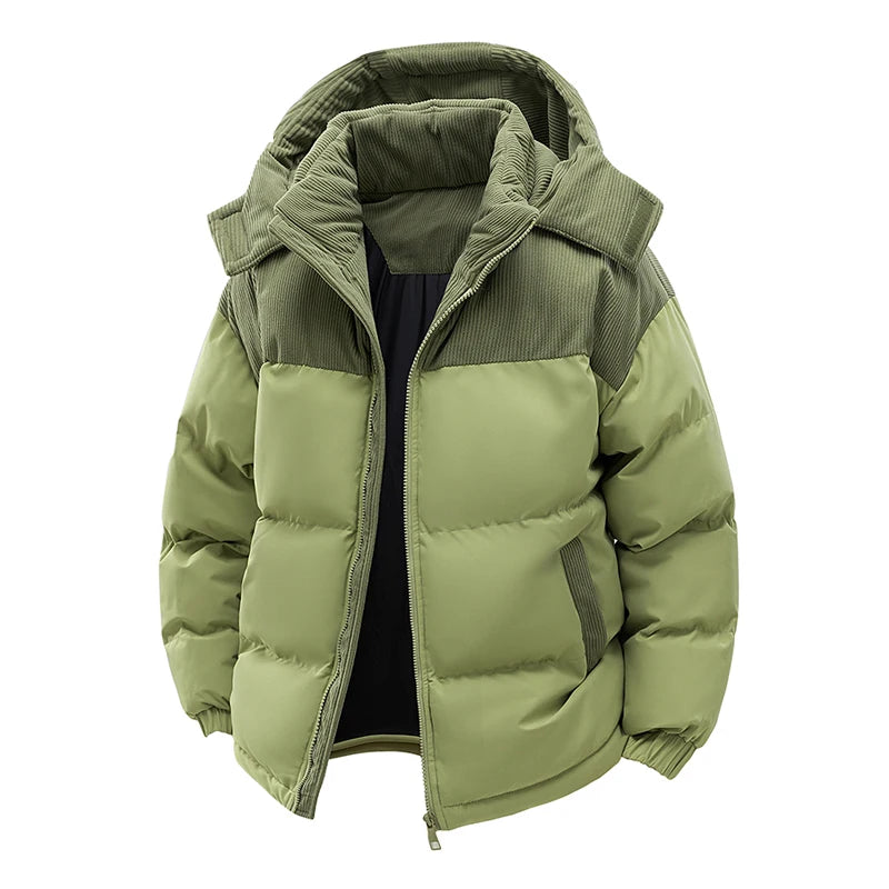 Winter Parka Jacket Men Removable Hood Thicken Keep Warm Cold Weather Windproof Coats Patchwork Cotton Padded Puffer Jacket