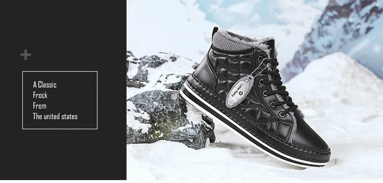 Winter New Shoes for Men Fur Boots High Tops Leather Warm Plush Casual Shoes Outdoor Snow Boots
