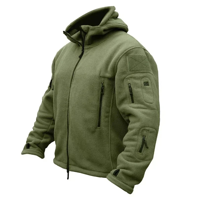 Winter Fleece Jacket Men's Military Tactical Jacket Solid Warm Fleece Coats with Hat Outdoor Sports Combat Hiking Polar Jacket